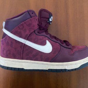 Nike Dunk High Leopard Burgundy Lace Up Sneaker Shoes Women